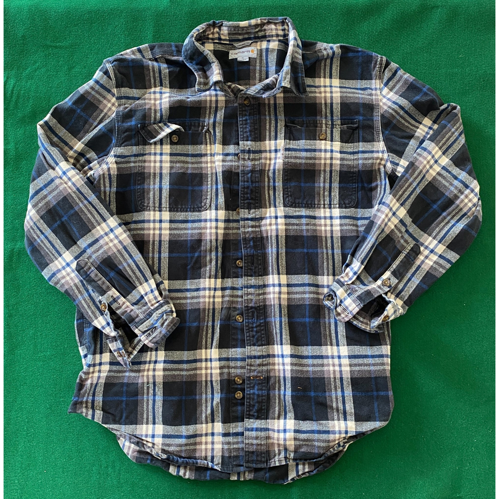 Carhartt Mens Heavyweight Flannel Long Sleeve Blue White Gray XL